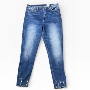 Bridge‎ by GLY Ultra High Rise Ankle Skinny Jeans Distressed Blue Size 31 Fringe